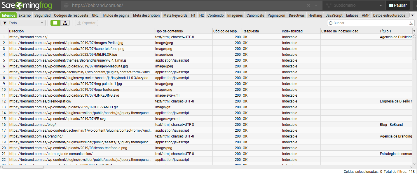 SEO para imágenes Screaming Frog